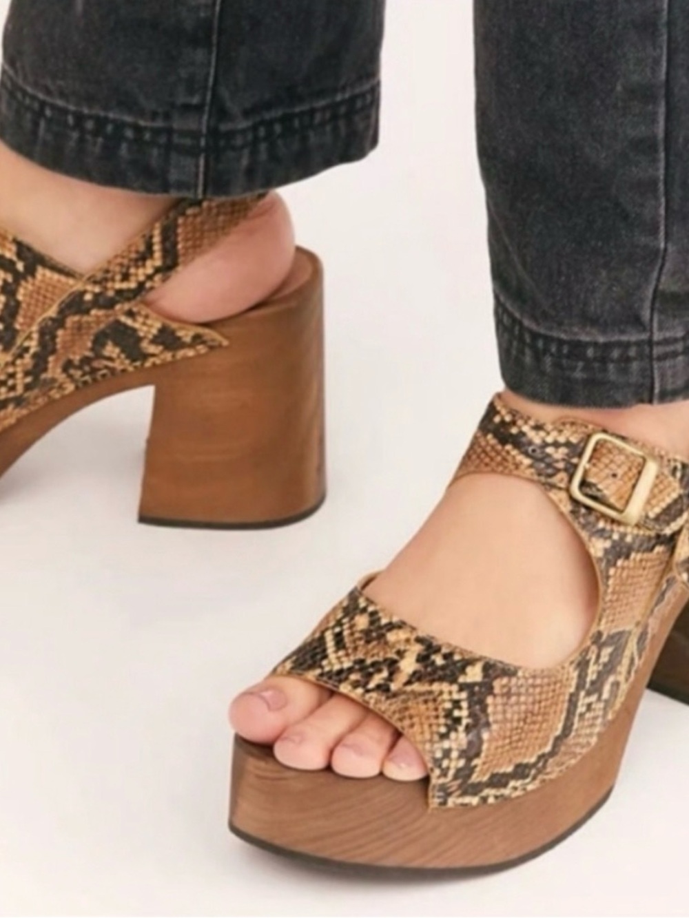 Free People Belem's Snake Print Platform Clog Sandals.